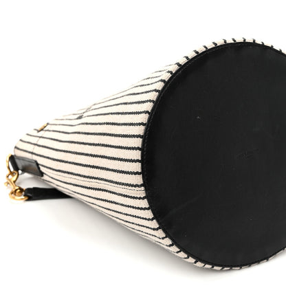Linen Calfskin Striped Rive Gauche Bucket Bag Grey Cream Black