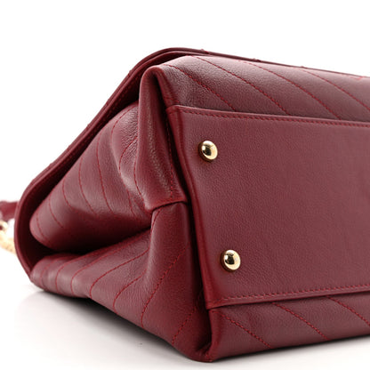 Grained Calfskin Stitched Chevron Medium Chic Top Handle Flap Red