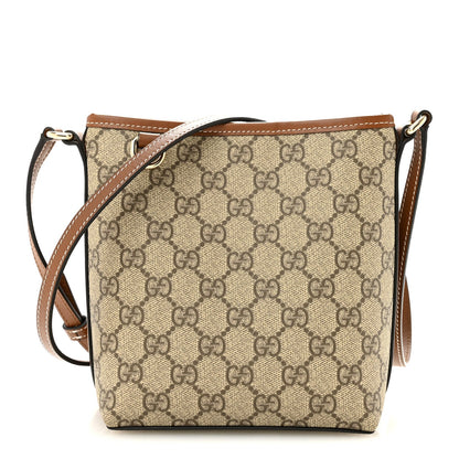 GG Supreme Monogram Emblem Nano Bucket Bag  Beige Dark Brown