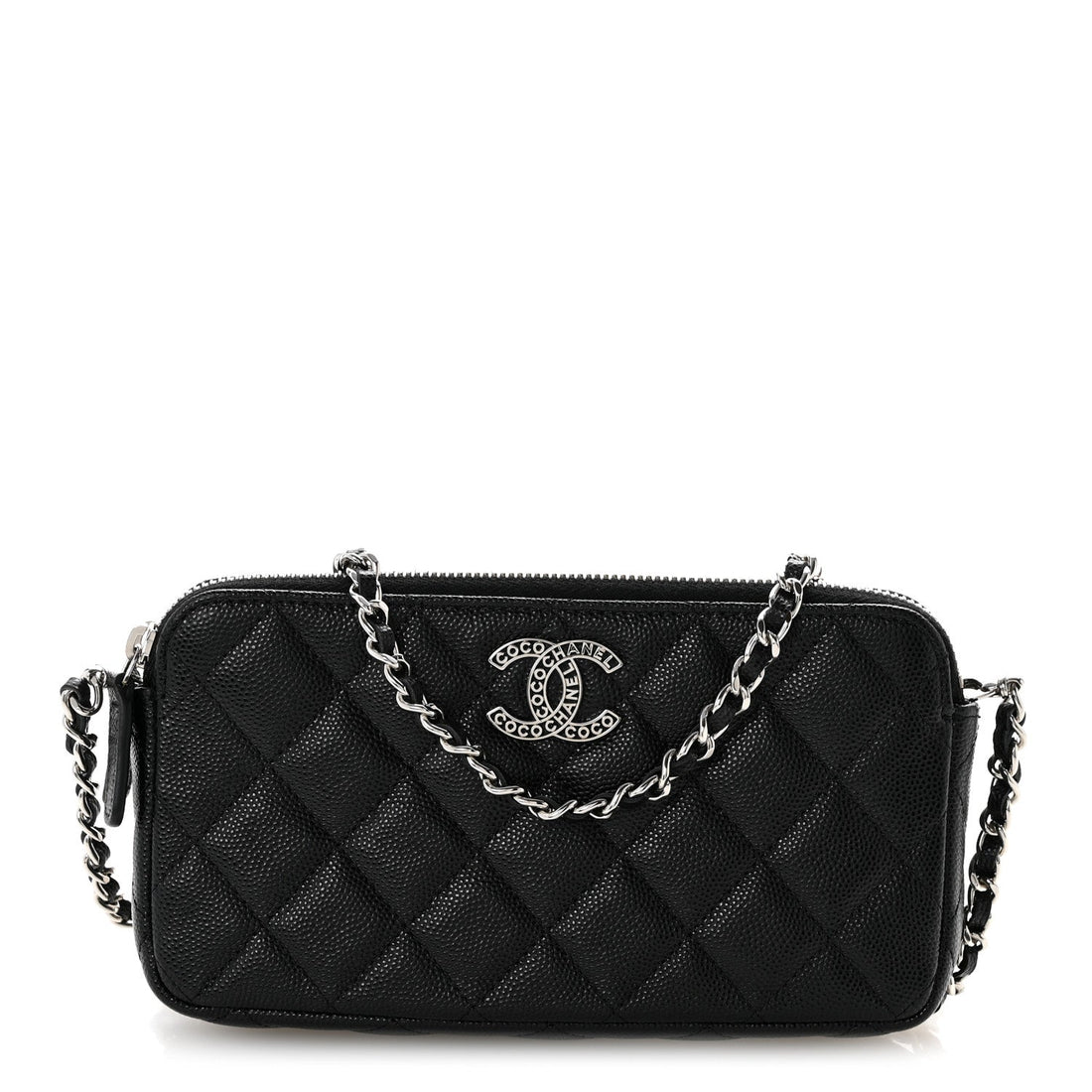 Caviar Quilted Logo Small Clutch With Chain Black