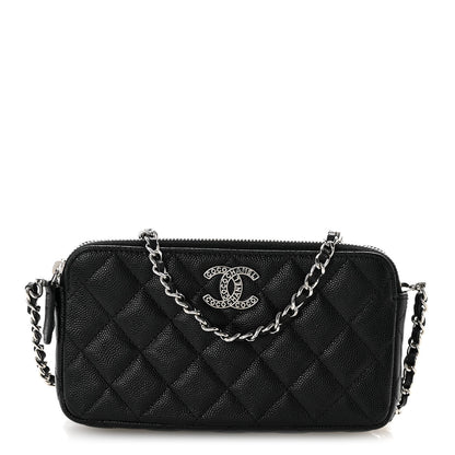 Caviar Quilted Logo Small Clutch With Chain Black