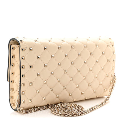Lambskin Rockstud Spike Wallet on Chain Light Ivory