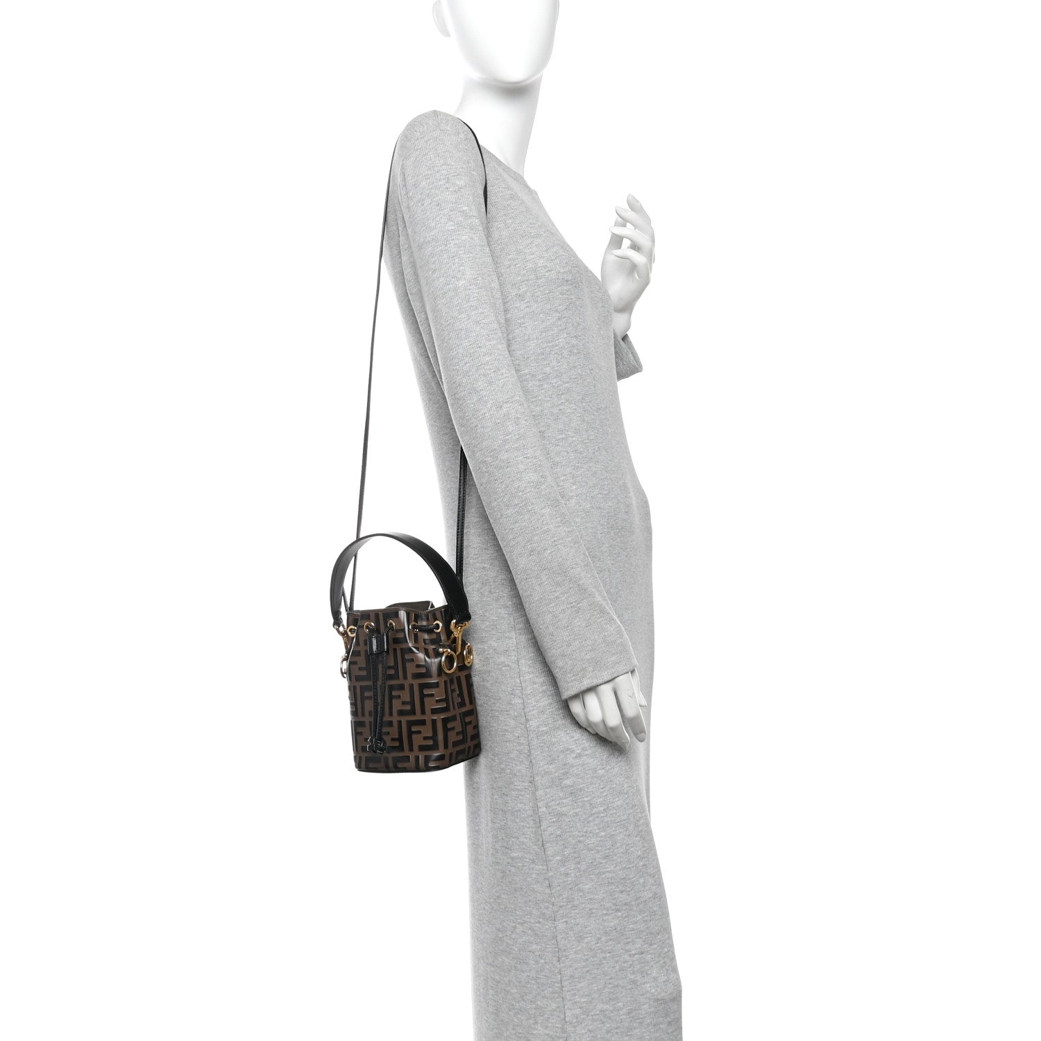 Vitello Liberty F is Fendi Bi-Color FF 1974 Embossed Mini Mon Tresor Bucket Bag Maya Black