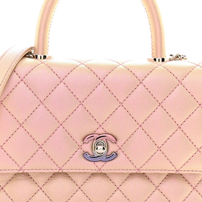 Iridescent Caviar Quilted Mini Coco Handle Flap Pink