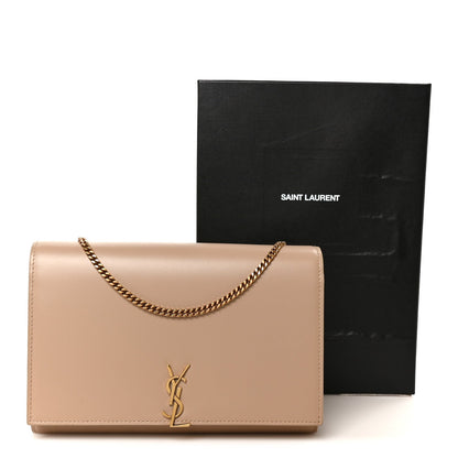 Glossy Calfskin Monogram Chain Wallet Dark Beige