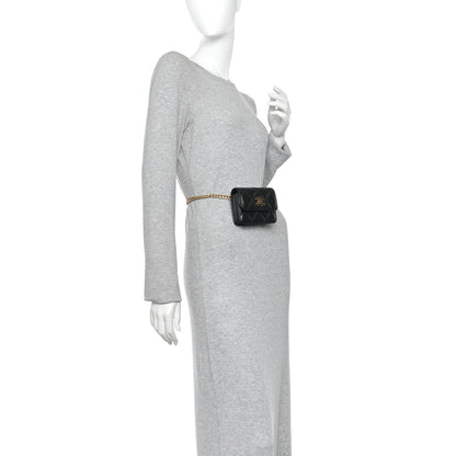 Lambskin Enamel Quilted Pending CC Flap Belt Bag Black