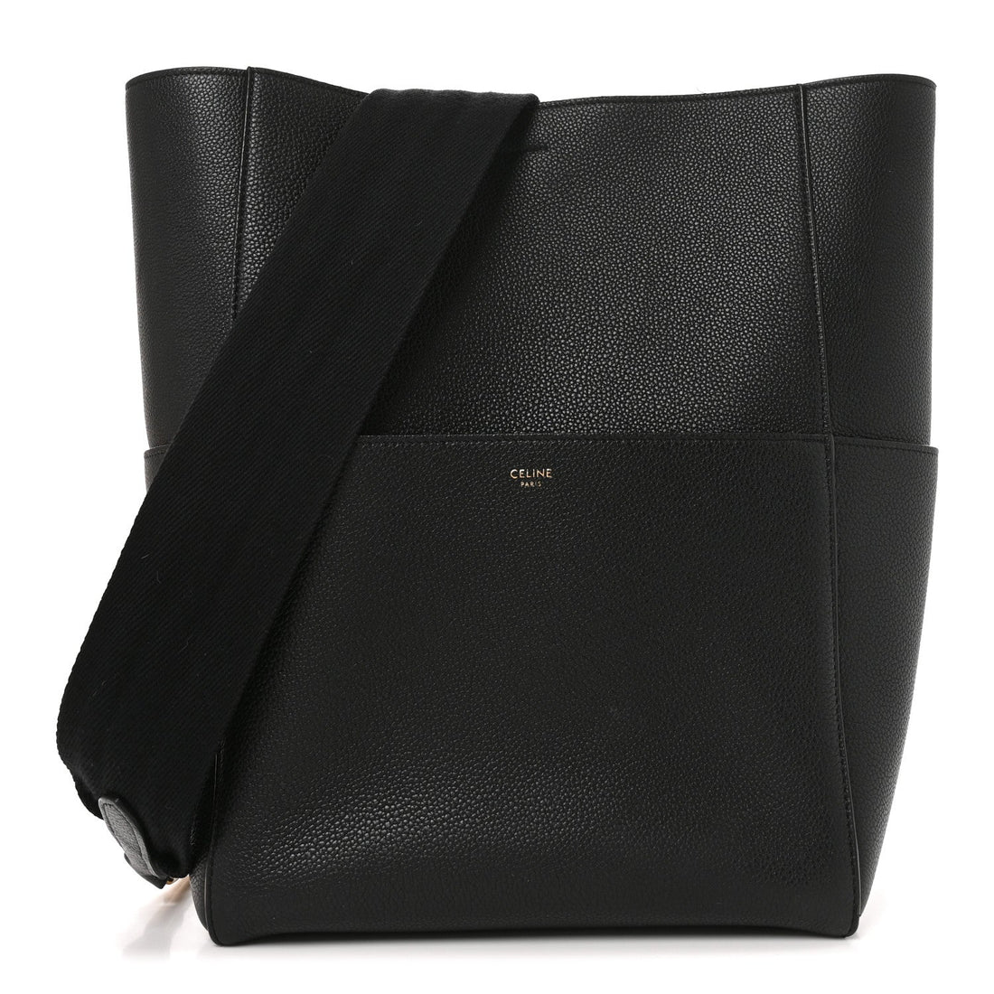 Soft Grained Calfskin Sangle Bucket Bag Black