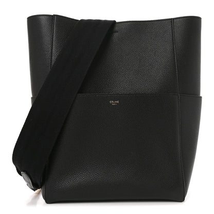 Soft Grained Calfskin Sangle Bucket Bag Black