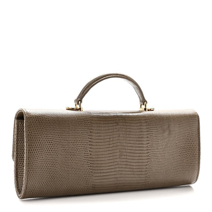 Calfskin Lizard Embossed Top Handle Long Clutch With Chain Dark Khaki