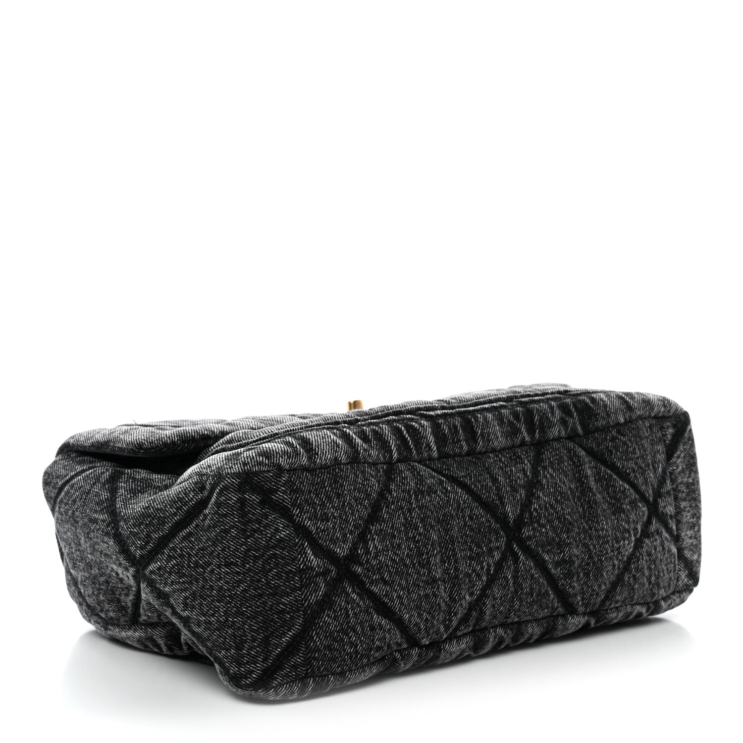 Washed Denim Quilted Large Flap Bag Black