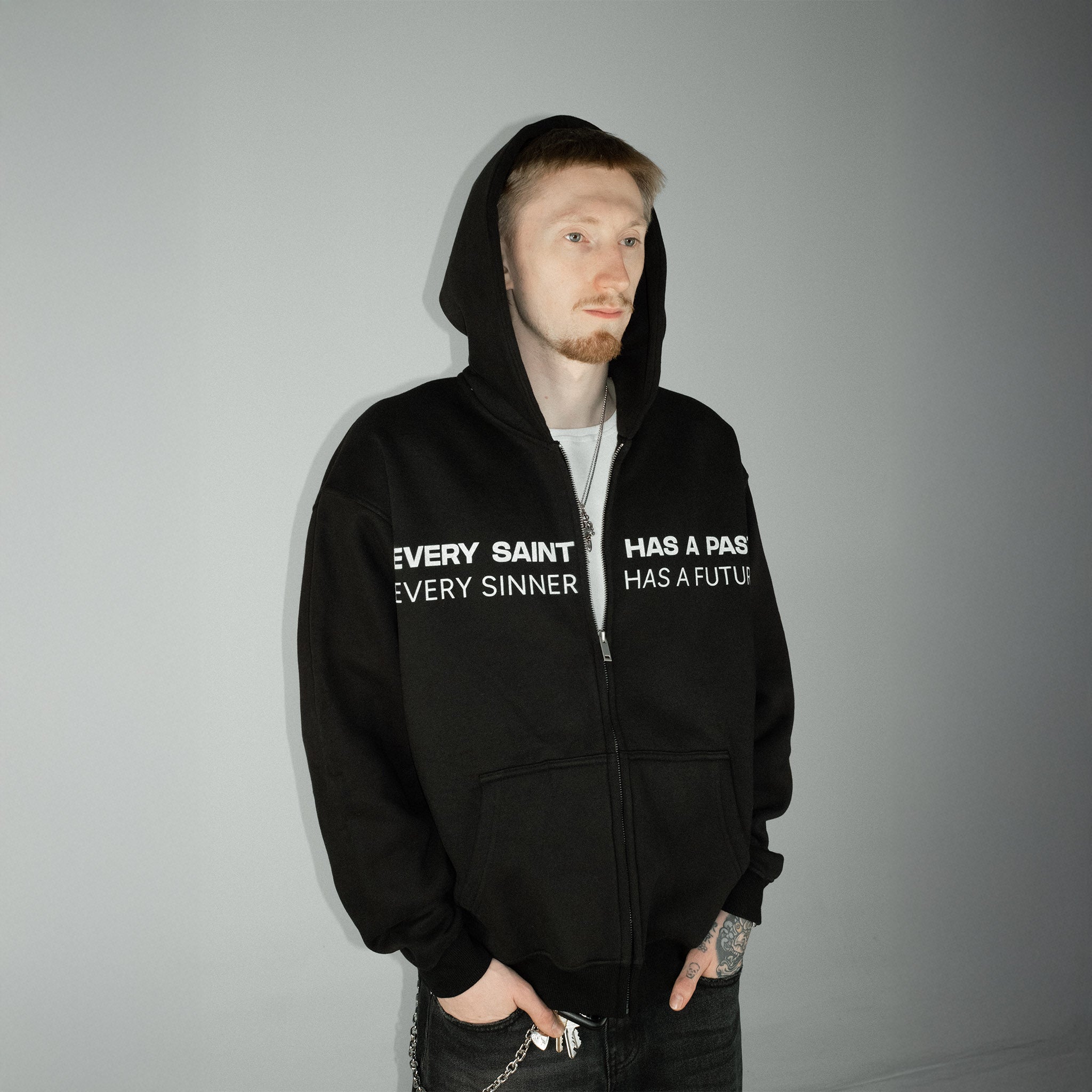 Compliments Sinner &amp; Saint Black Wash Zip-Up Hoodie