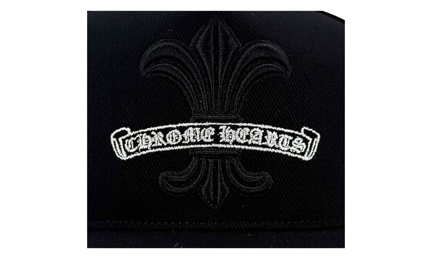 Embroidered Fleur De Lis Scroll Logo Baseball Hat "Denim Black White" CHRM1386