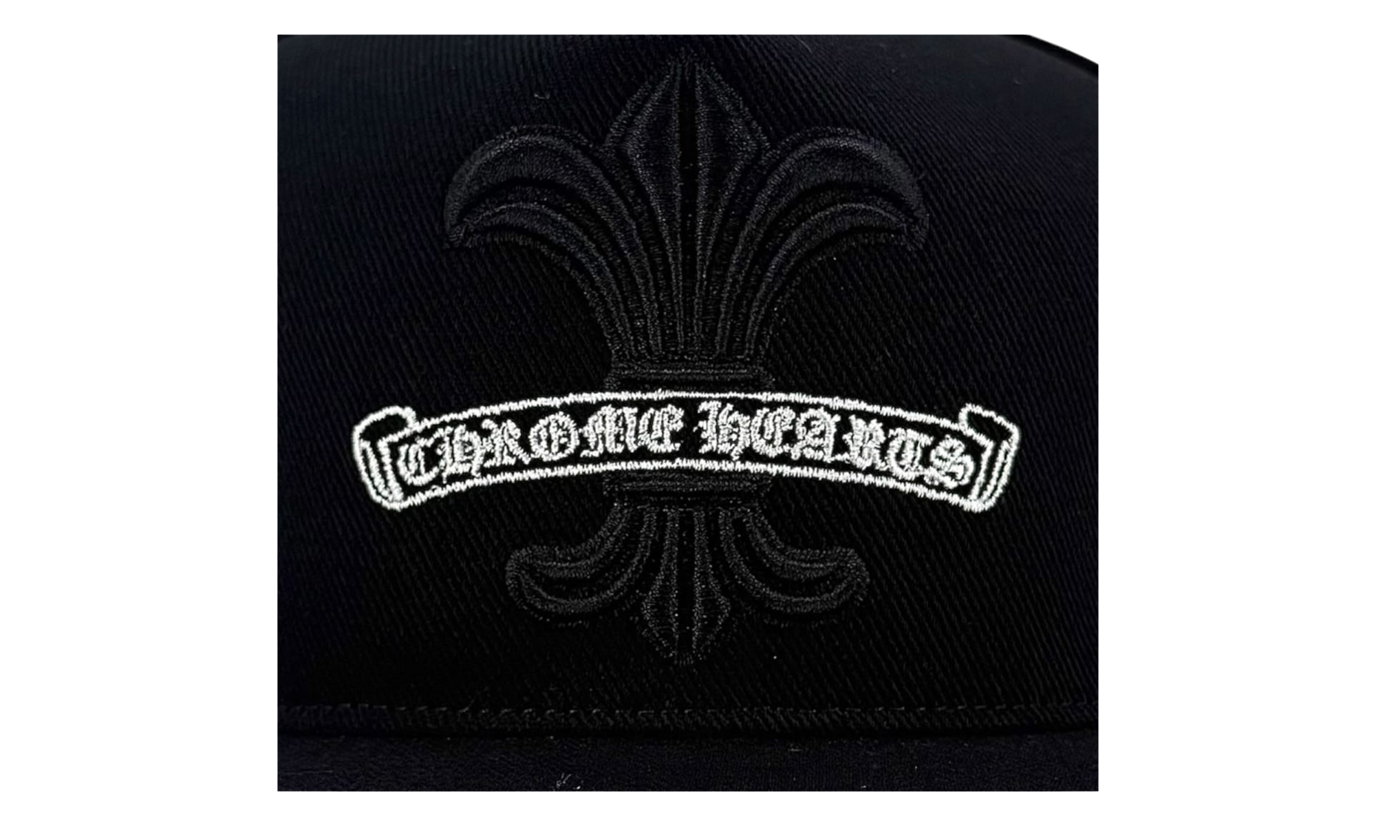 Embroidered Fleur De Lis Scroll Logo Baseball Hat "Denim Black White" CHRM1386