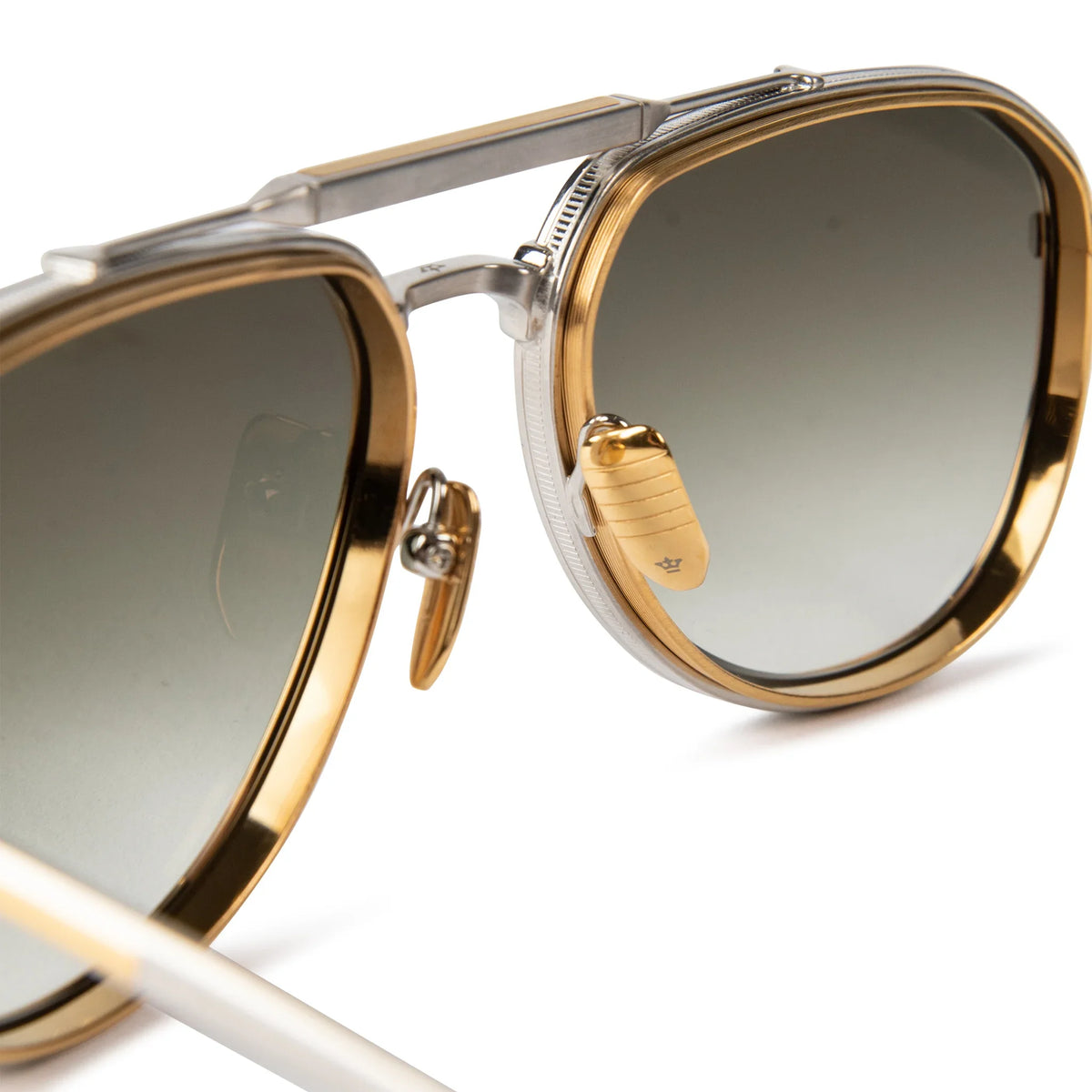 Jacques Marie Mage Commander Silver Gold Green Sunglasses