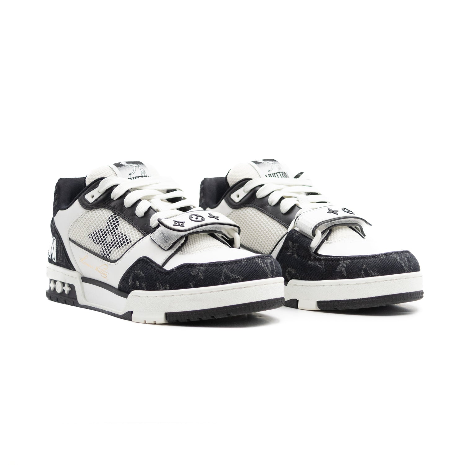 Louis Vuitton Trainer Velcro Strap Monogram Denim Black White