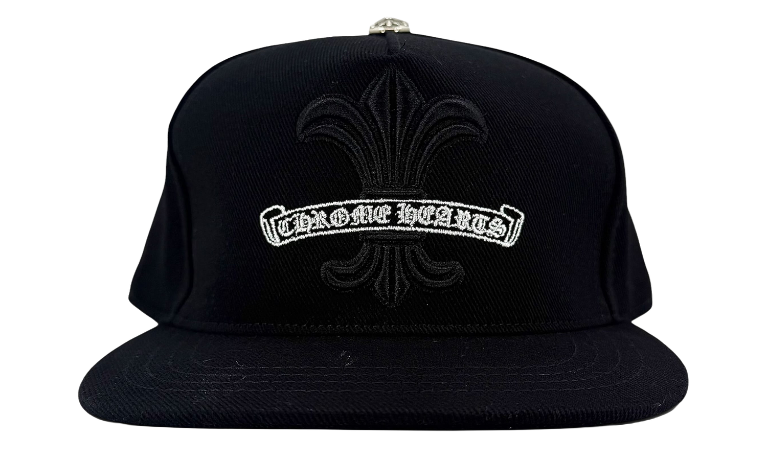Embroidered Fleur De Lis Scroll Logo Baseball Hat "Denim Black White" CHRM1386