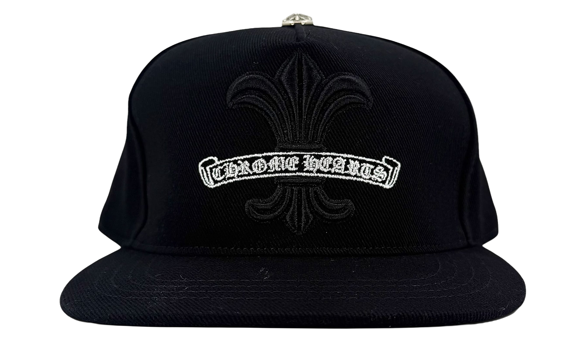Embroidered Fleur De Lis Scroll Logo Baseball Hat "Denim Black White" CHRM1386