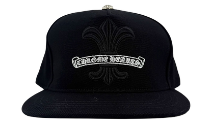 Embroidered Fleur De Lis Scroll Logo Baseball Hat "Denim Black White" CHRM1386