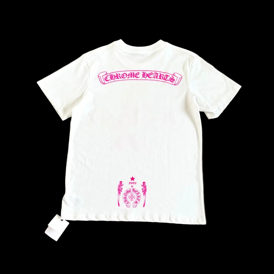 Chrome Hearts x Foti "Harris Teeter" Short Sleeve T-Shirt in White/Pink.