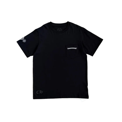 Chrome Hearts Scroll Logo Pocket T-Shirt in Black/White.