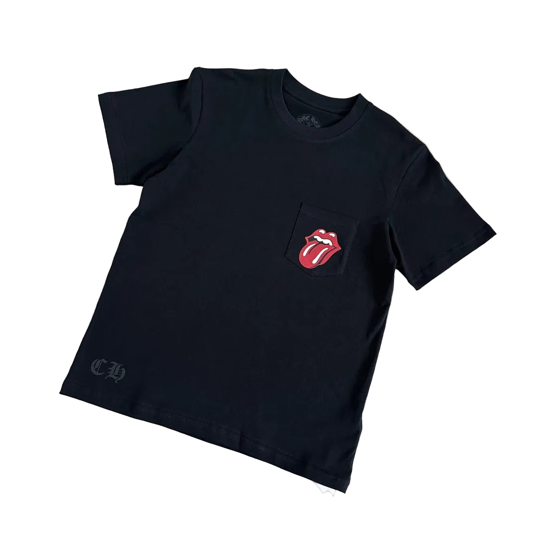 Chrome Hearts x The Rolling Stones Pocket T-Shirt in black.