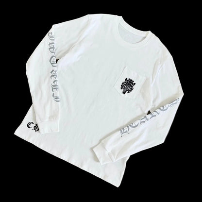 This is a vintage Chrome Hearts Vine Dagger Long Sleeve Pocket T-Shirt in white.