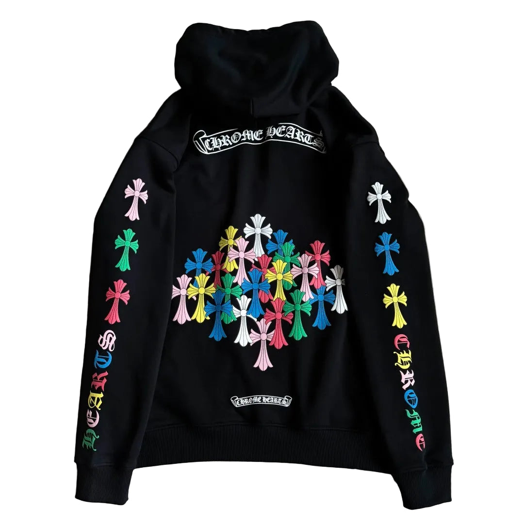 Chrome Hearts Multi-Color Cross Cemetery Zip-Up Hoodie in black