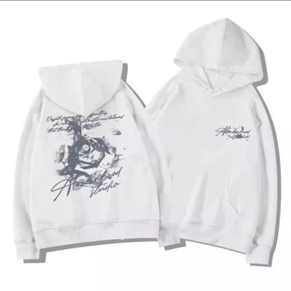 Letter rose print hoodie