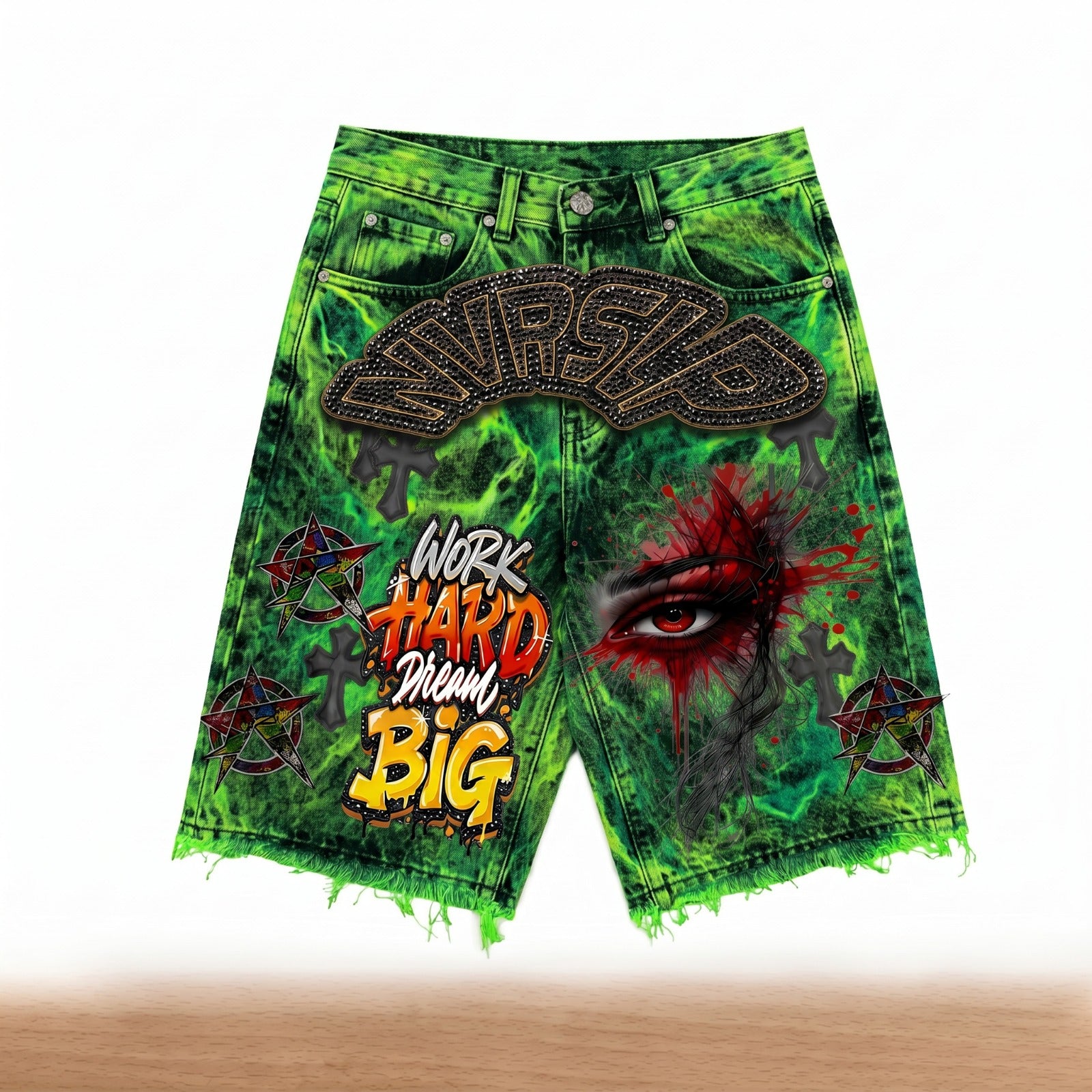 NVRSLP™ "Work Hard Dream Big" Denim Shorts