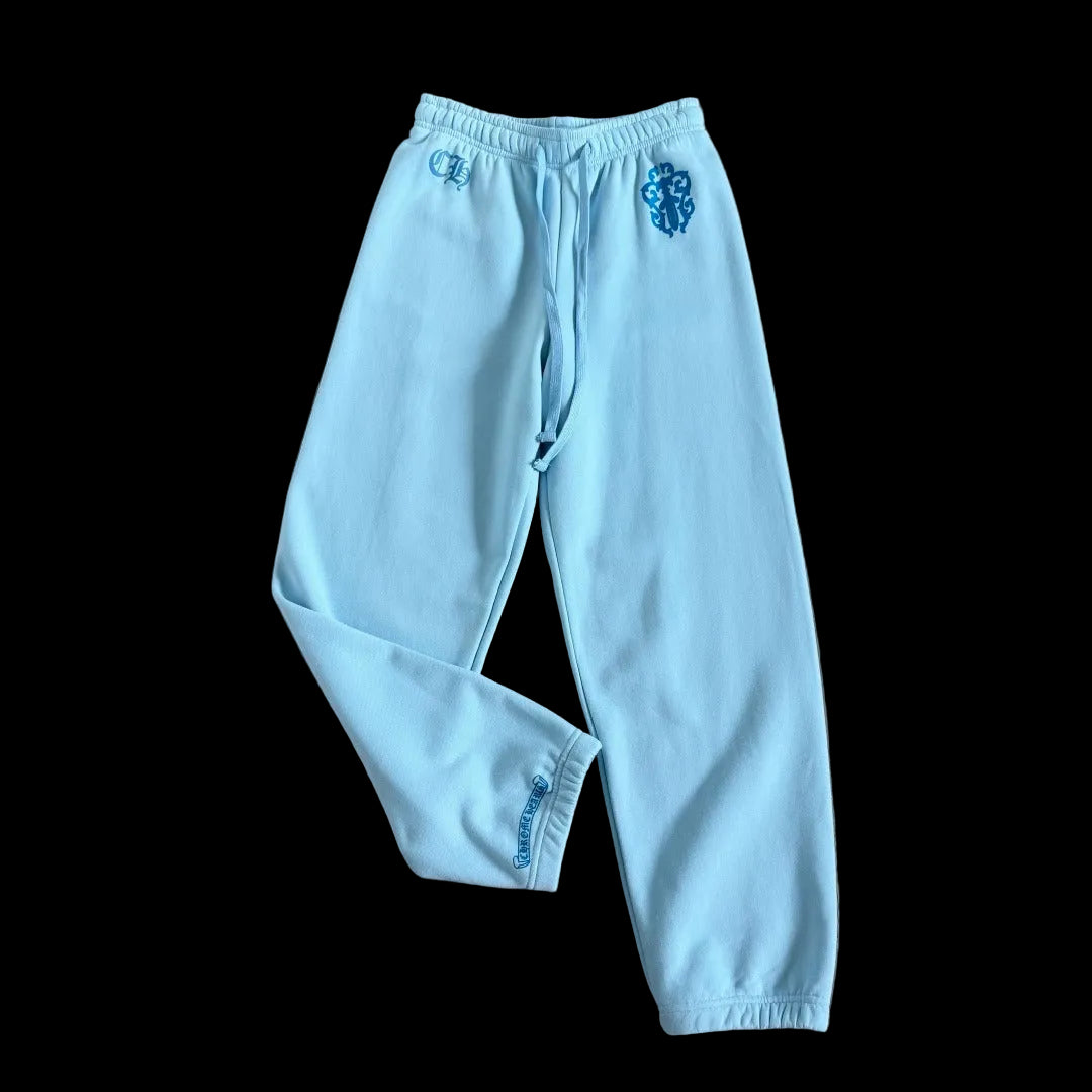the Chrome Hearts Miami Art Basel Exclusive "Vine Dagger" Sweatpants in a light baby blue colorway