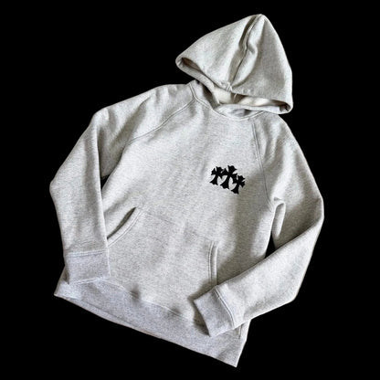 Chrome Hearts Triple Cemetery Cross Patch Pullover Hoodie in heather grey.