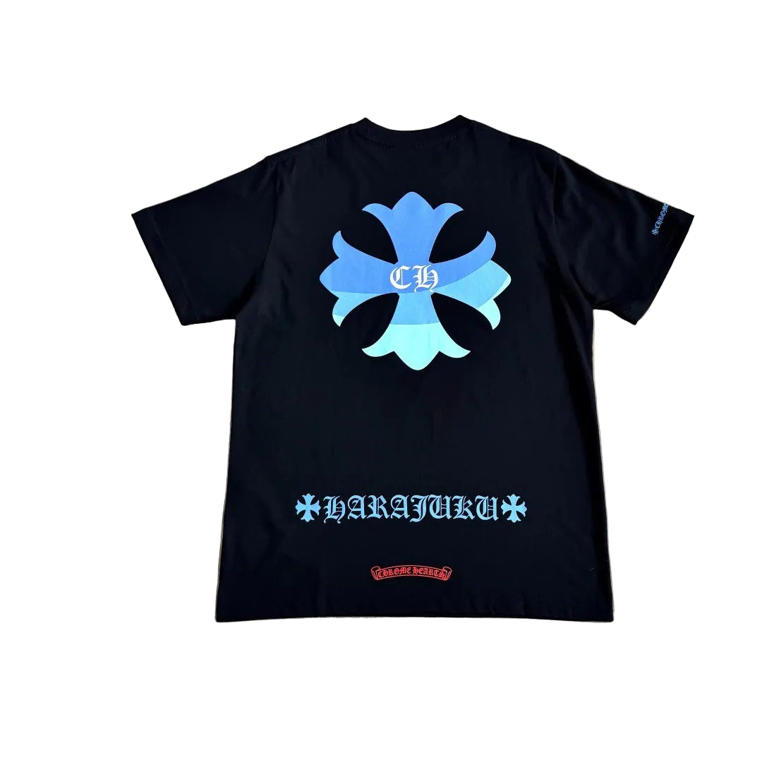 Chrome Hearts Gradient Cross Scroll Pocket T-Shirt in Black/Blue/Orange.