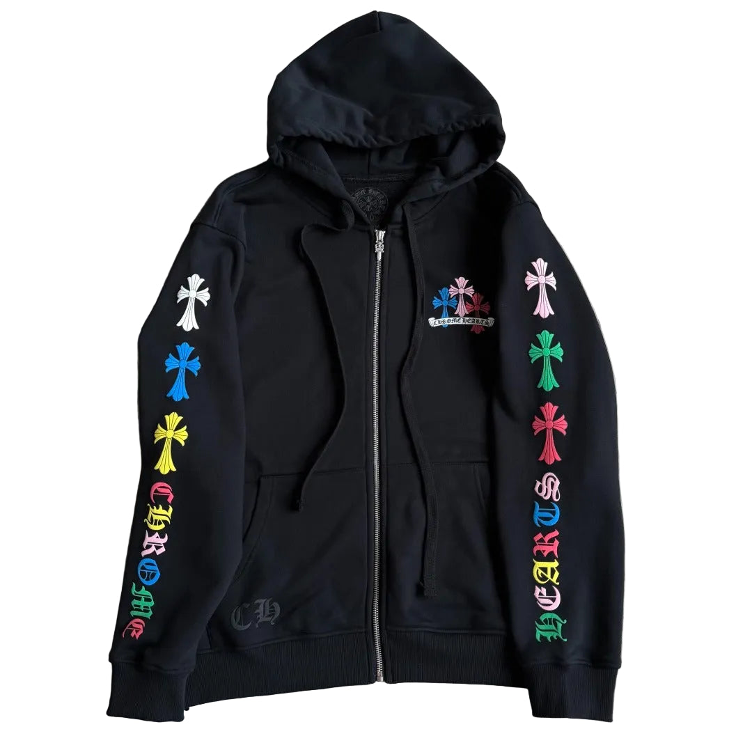 Chrome Hearts Multi-Color Cross Cemetery Zip-Up Hoodie in black