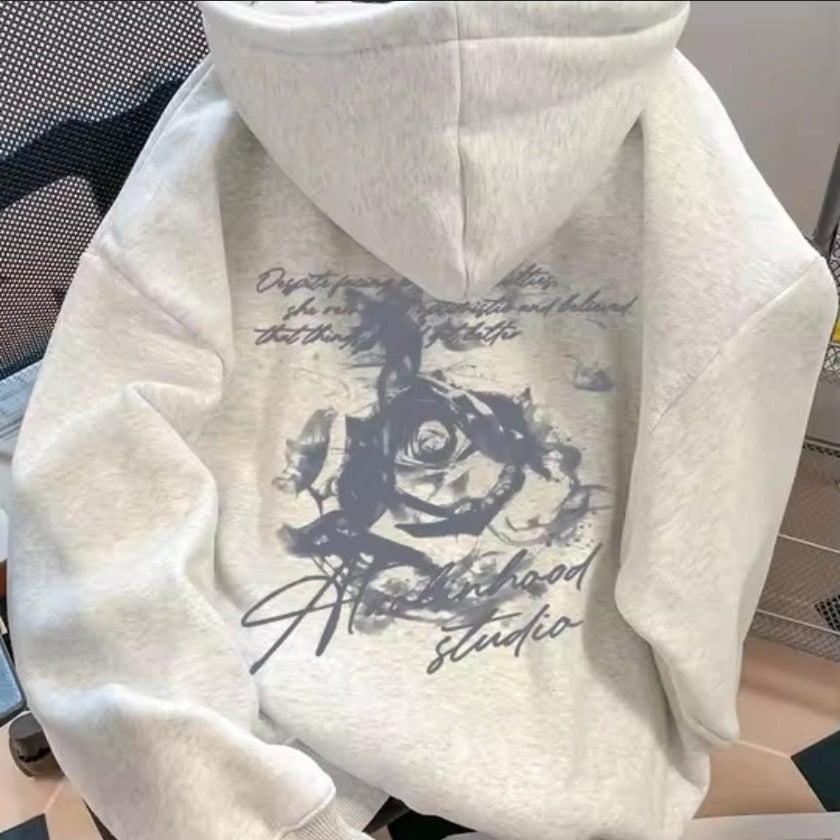Letter rose print hoodie