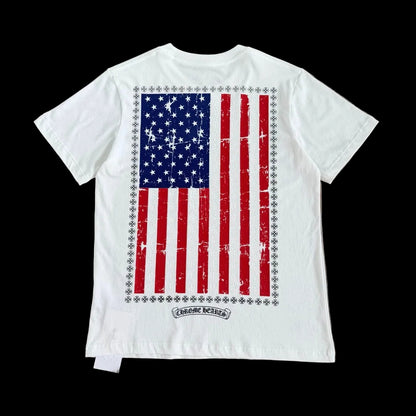 Chrome Hearts USA Flag Scroll Pocket T-Shirt in white.