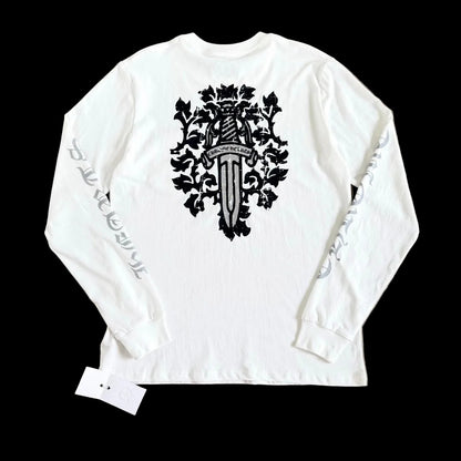 This is a vintage Chrome Hearts Vine Dagger Long Sleeve Pocket T-Shirt in white.