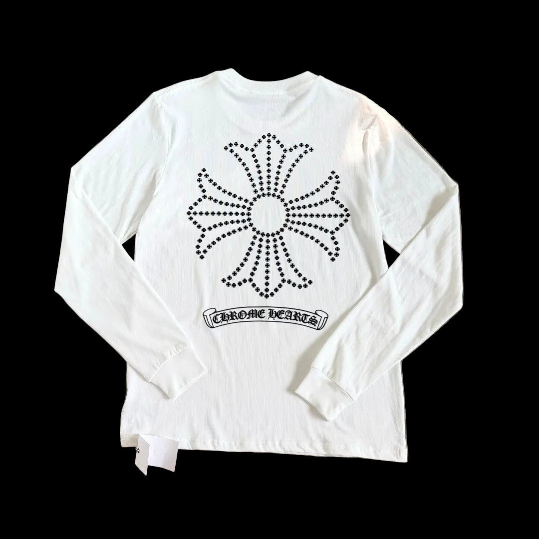 Chrome Hearts Scroll Logo Pocket Long-Sleeve T-Shirt in white/black