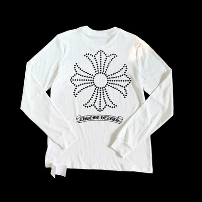 Chrome Hearts Scroll Logo Pocket Long-Sleeve T-Shirt in white/black