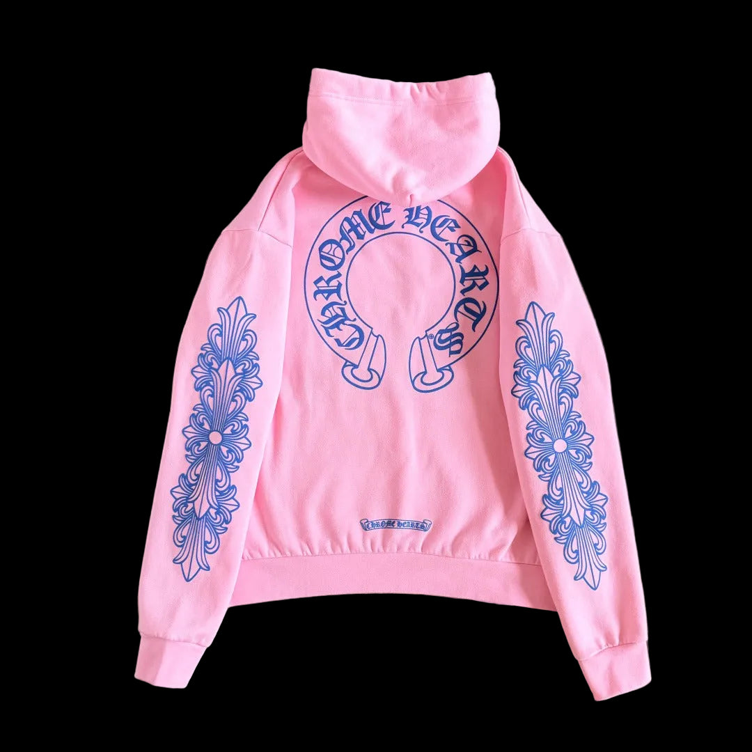 Chrome Hearts Pink &amp; Blue Horseshoe Floral Hoodie.