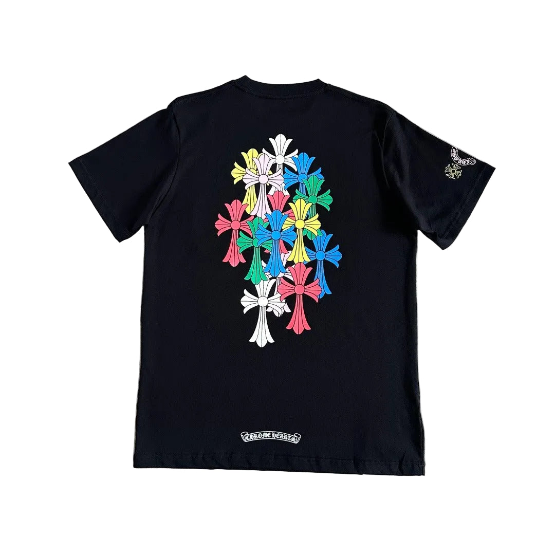 Chrome Hearts Multicolor Cemetery Cross Pocket T-Shirt in Black.