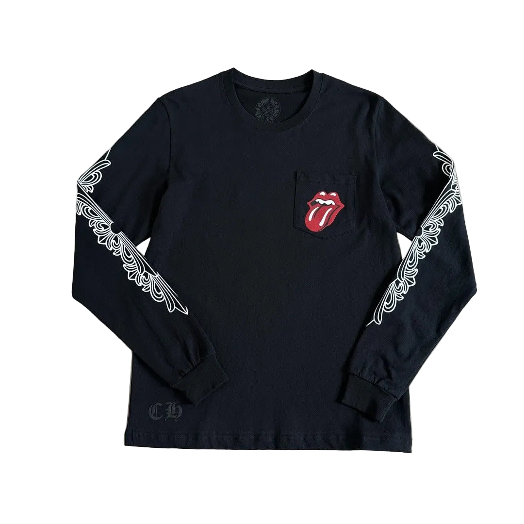 Chrome Hearts x The Rolling Stones Floral Sleeve Pocket Long-Sleeve T-Shirt in black.