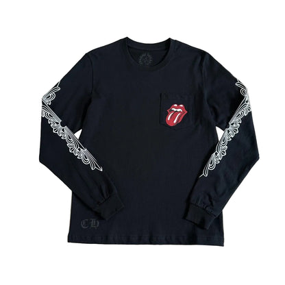 Chrome Hearts x The Rolling Stones Floral Sleeve Pocket Long-Sleeve T-Shirt in black.