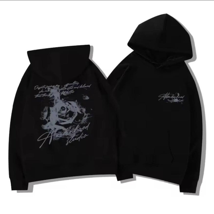 Letter rose print hoodie