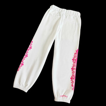 Chrome Hearts Pink Horseshoe Floral Tracksuit set in White/Neon Pink.