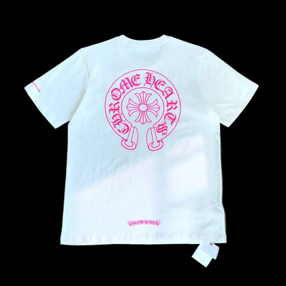 Chrome Hearts Neon Pink Horseshoe Pocket T-Shirt in Black/Neon Pink.