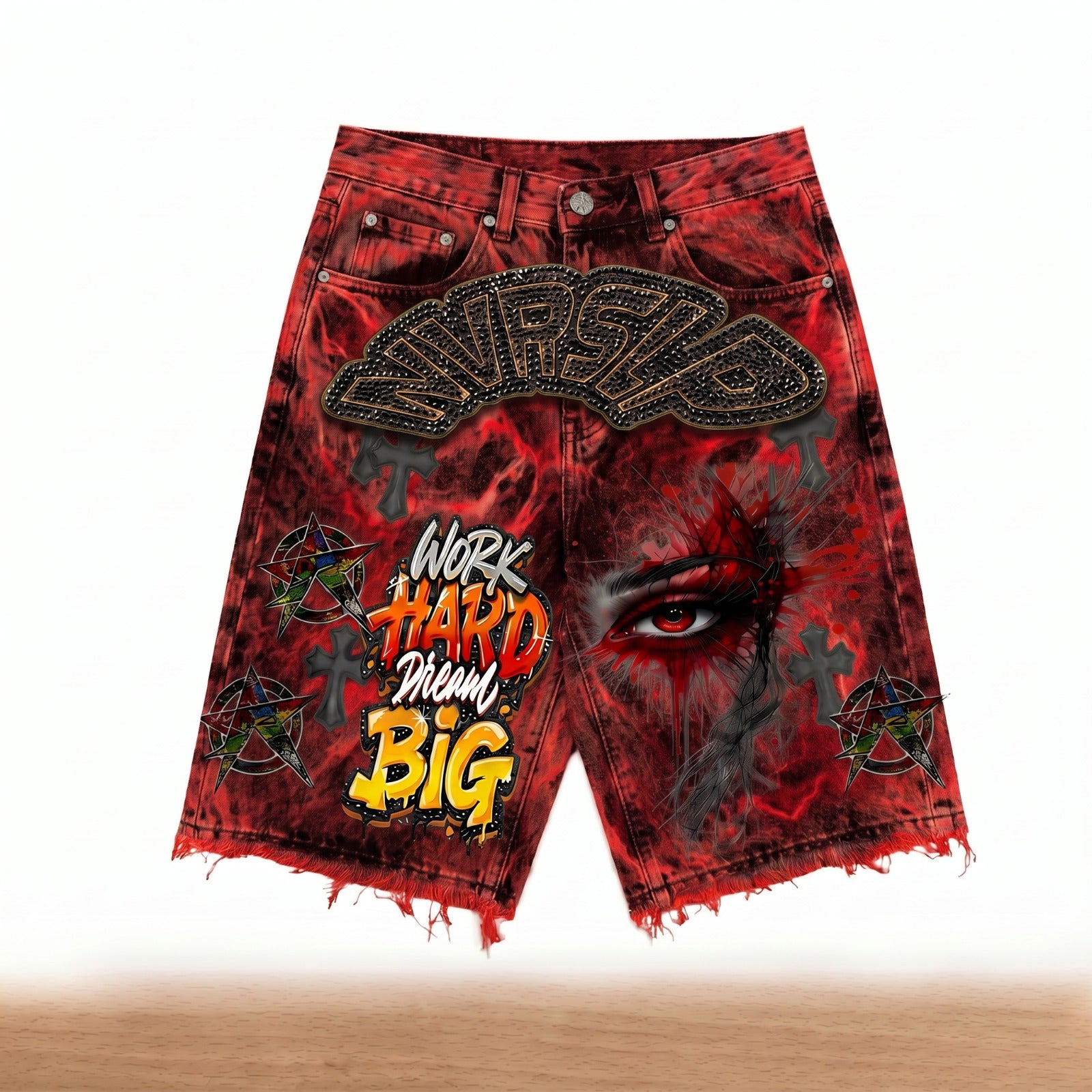 NVRSLP™ "Work Hard Dream Big" Denim Shorts