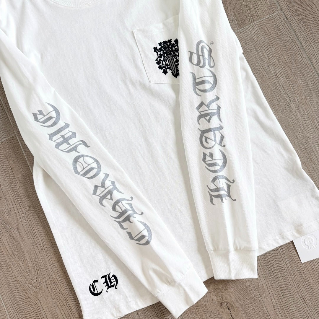 This is a vintage Chrome Hearts Vine Dagger Long Sleeve Pocket T-Shirt in white.