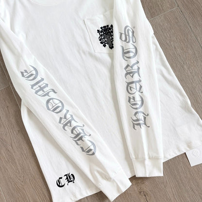 This is a vintage Chrome Hearts Vine Dagger Long Sleeve Pocket T-Shirt in white.