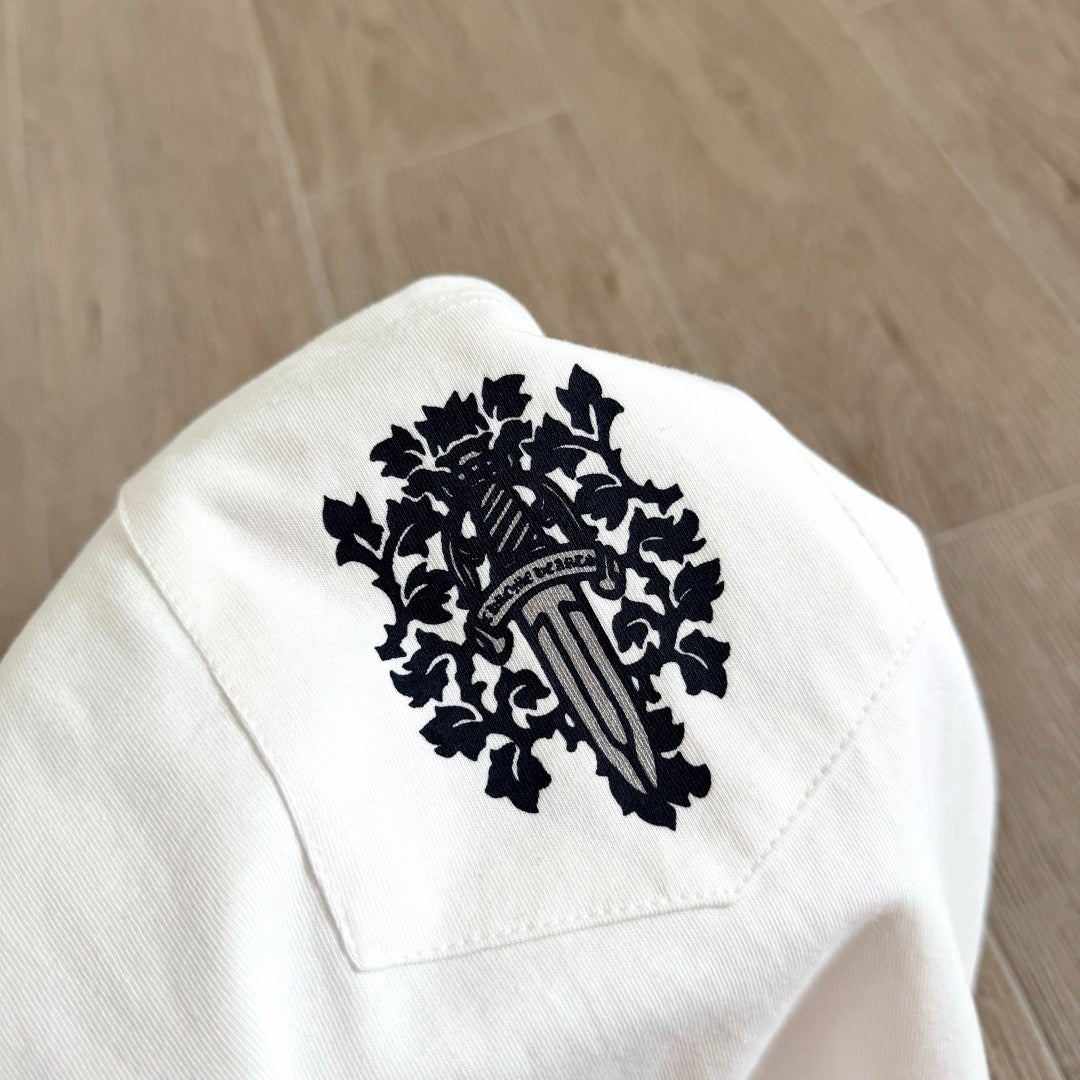 This is a vintage Chrome Hearts Vine Dagger Long Sleeve Pocket T-Shirt in white.