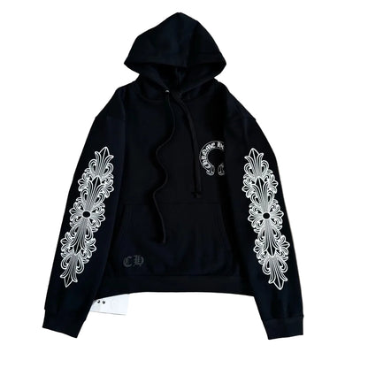 Chrome Hearts Horseshoe Floral Cross-Sleeve Hoodie.